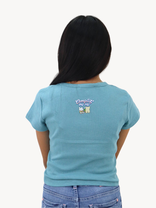 Playera manga corta de color cerceta con gráfico