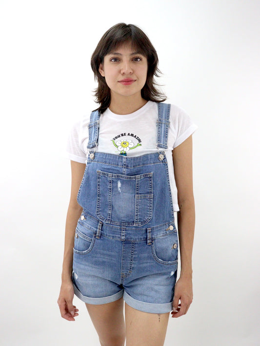 Short/peto de color azul medio con destrucción