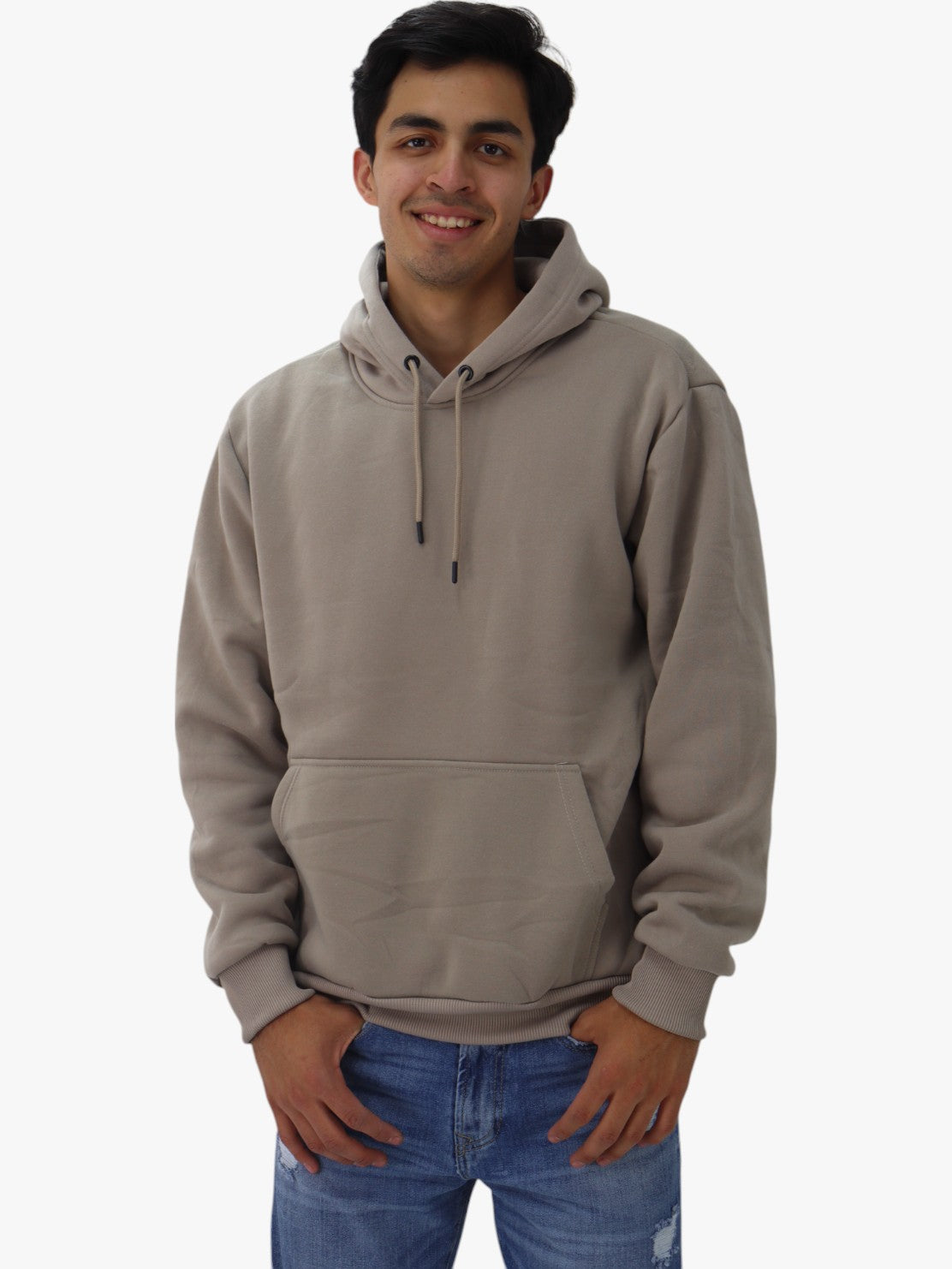 Hoodie básica unisex beige claro con capucha