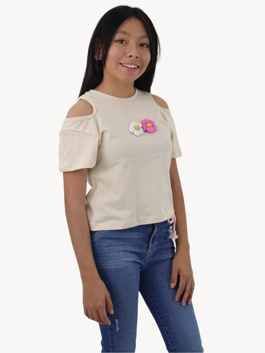 Playera manga corta con diseño floral