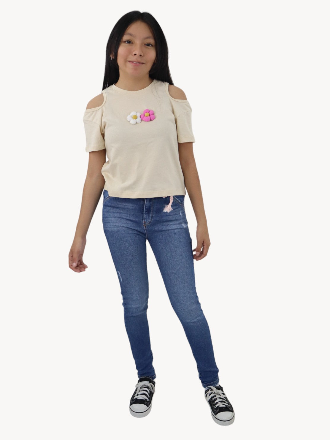 Jeans skinny azul medio con destrucción