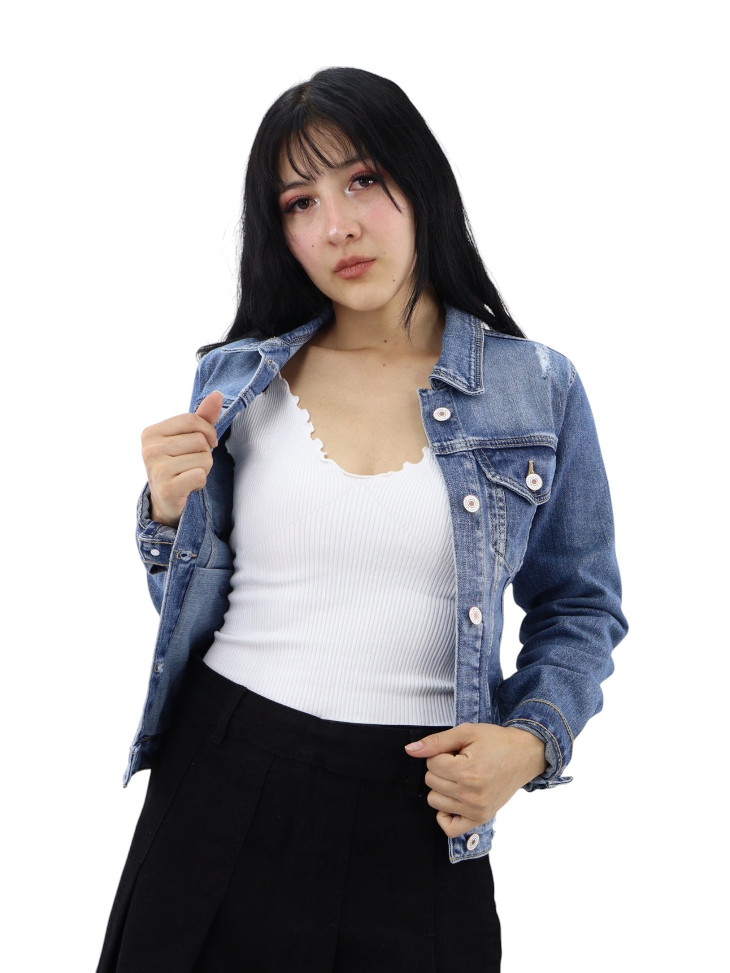 Chamarra denim con destrucción