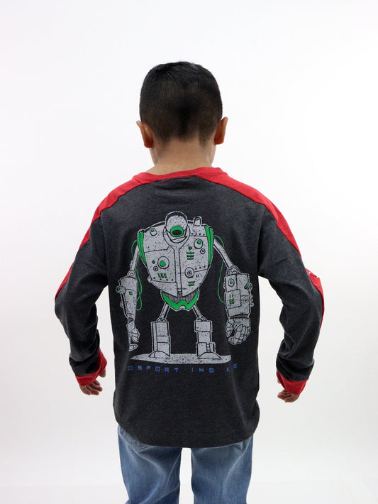 Playera manga larga de color combinado con estampado