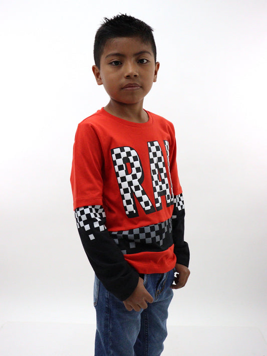 Playera manga larga de color combinado con estampado