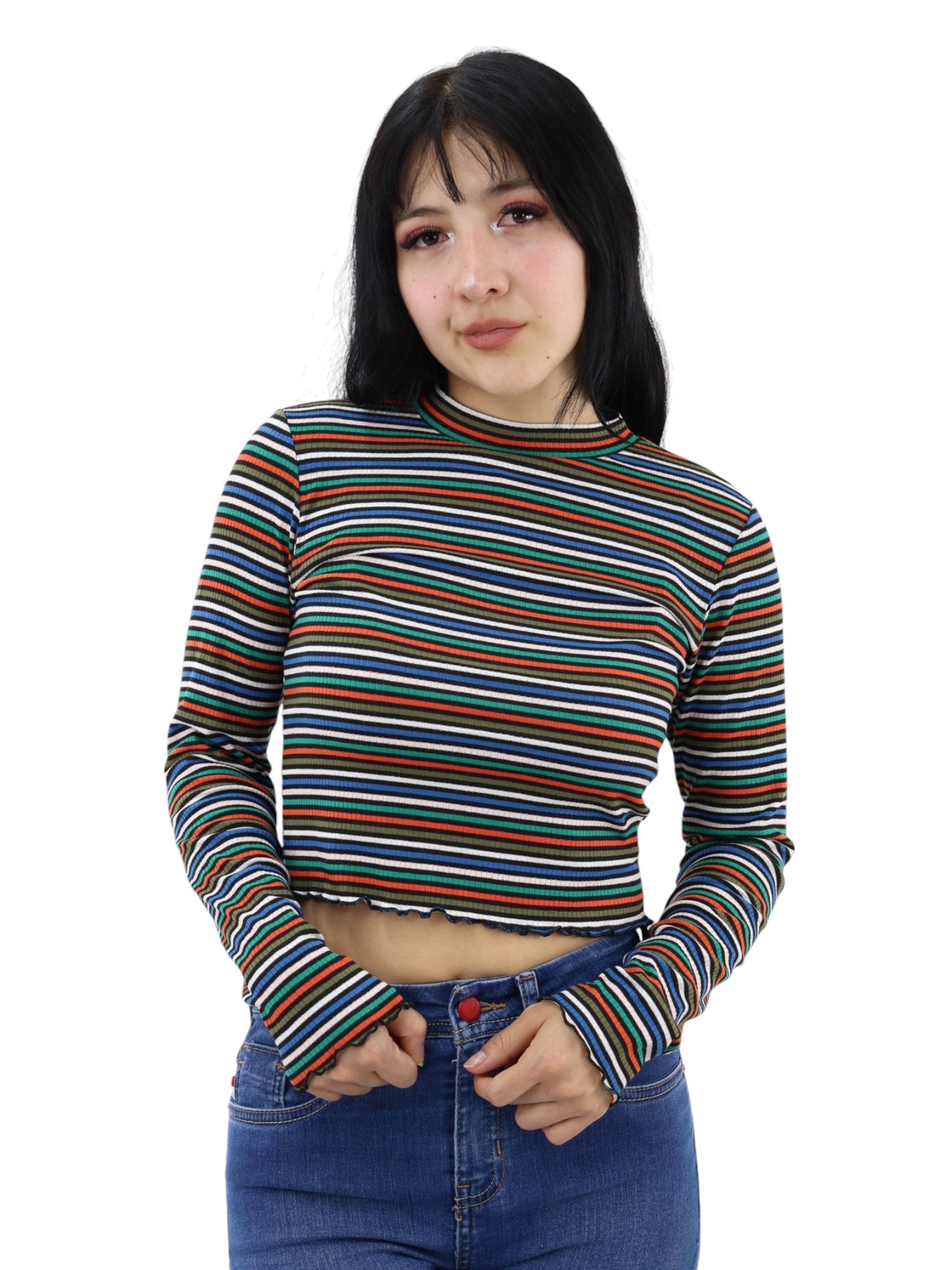 Player manga larga a rayas multicolor con cuello