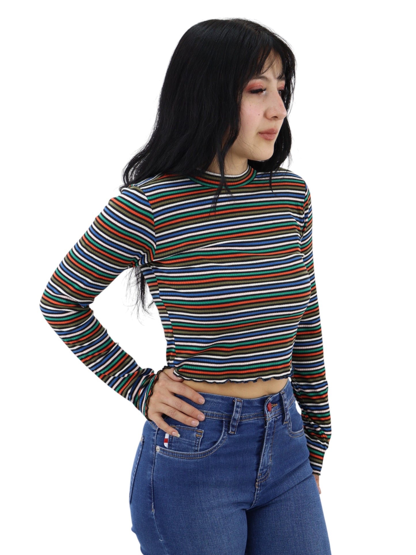 Player manga larga a rayas multicolor con cuello