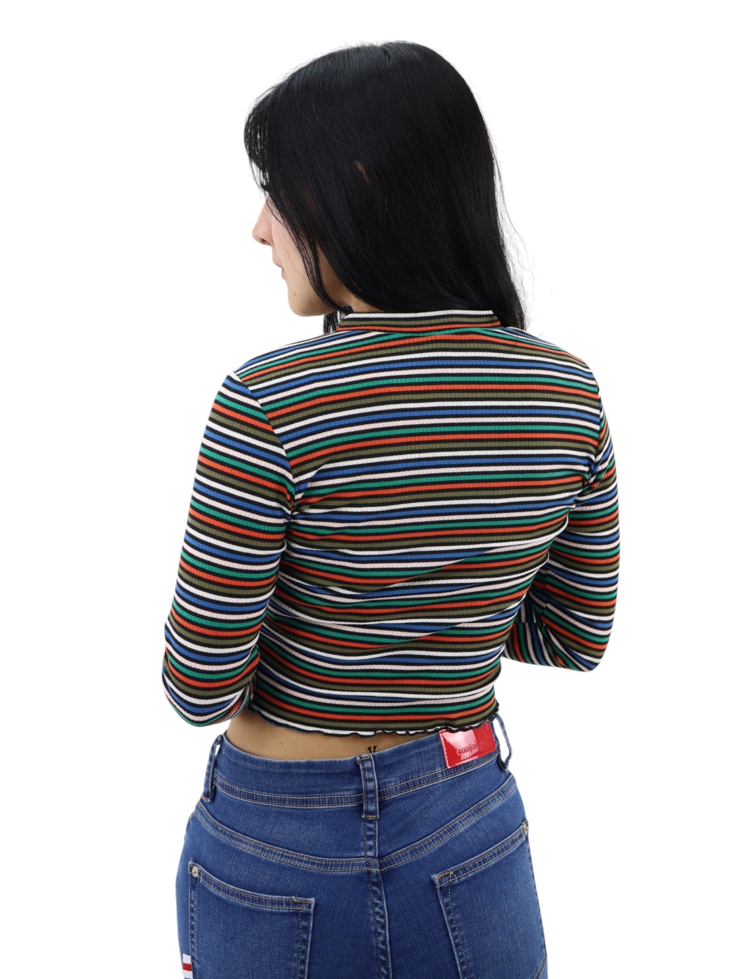 Player manga larga a rayas multicolor con cuello