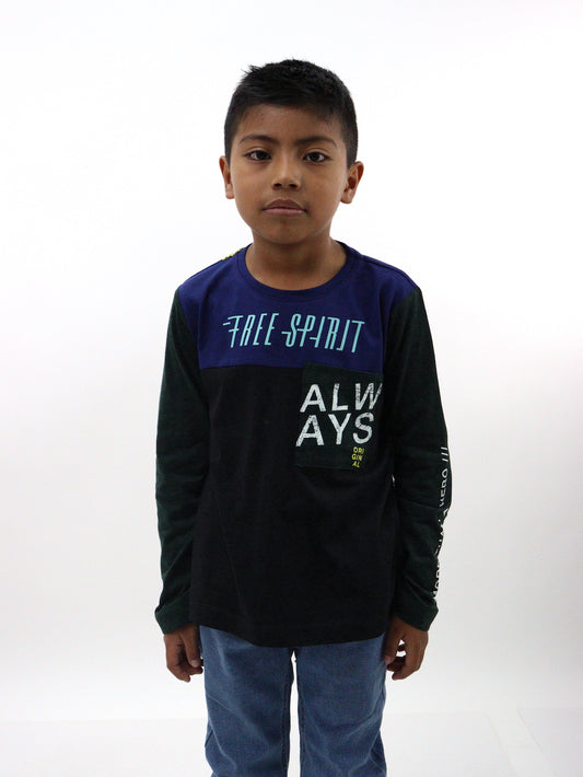 Playera manga larga de color combinado