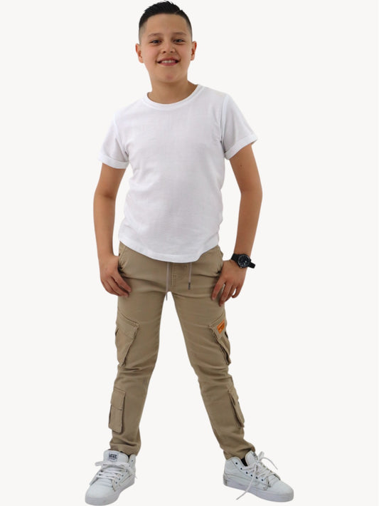 Jogger cargo con cintura elástica beige