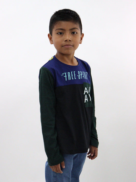 Playera manga larga de color combinado