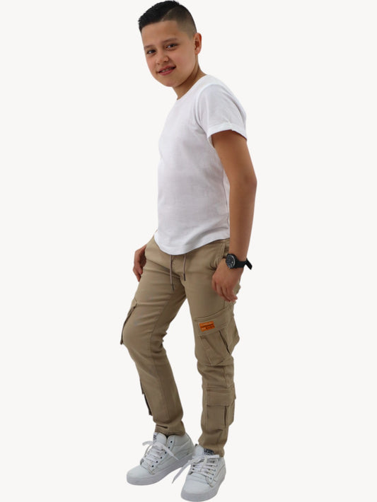 Jogger cargo con cintura elástica beige