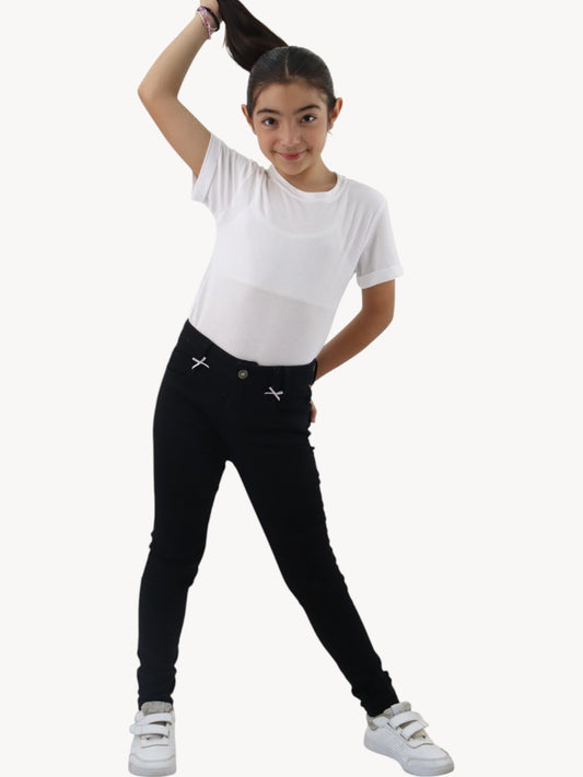 Jeans skinny negro con diseño en bolsas de oso