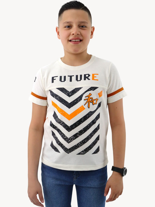 Playera manga corta de color hueso con estampado