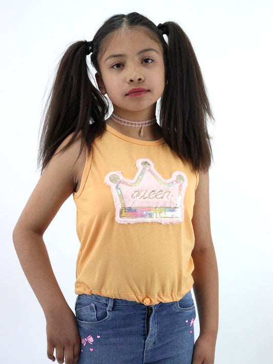 Playera tank naranja con gráfico de corona