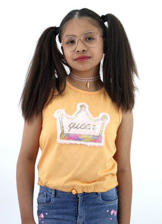 Playera tank naranja con gráfico de corona