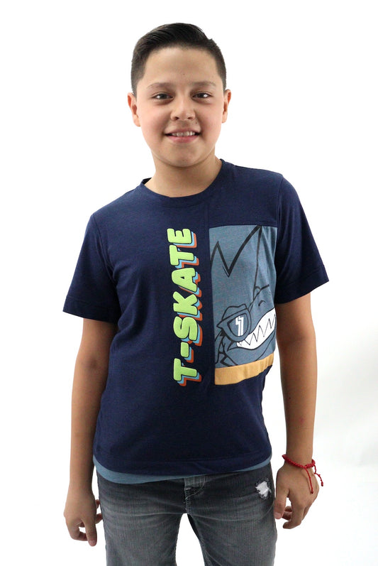 Playera manga corta de color combinado con estampado