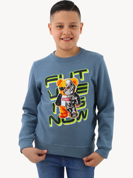 Sudadera cerrada con estampado de oso robótico