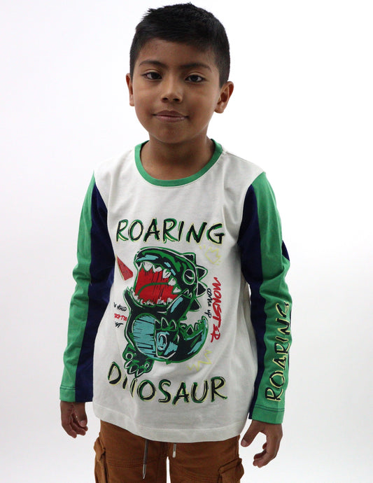 Playera manga larga con estampado de dinosaurio