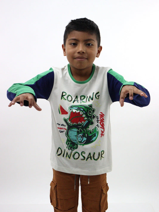 Playera manga larga con estampado de dinosaurio