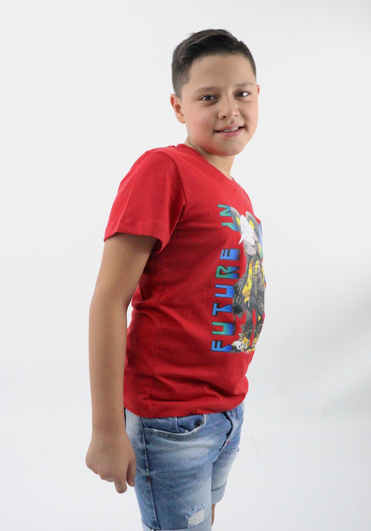 Playera manga corta de color rojo con estampado