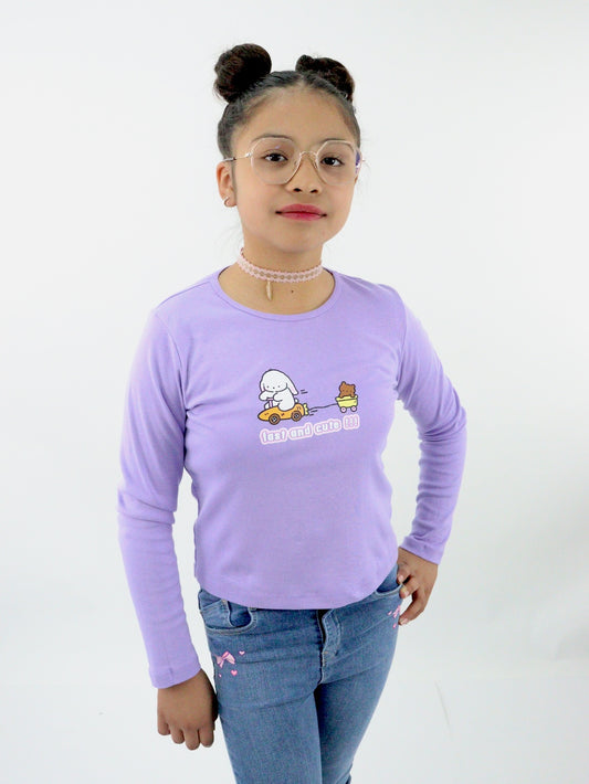 Playera manga larga de color lila con estampado