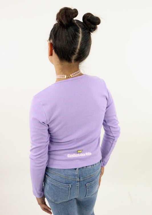 Playera manga larga de color lila con estampado