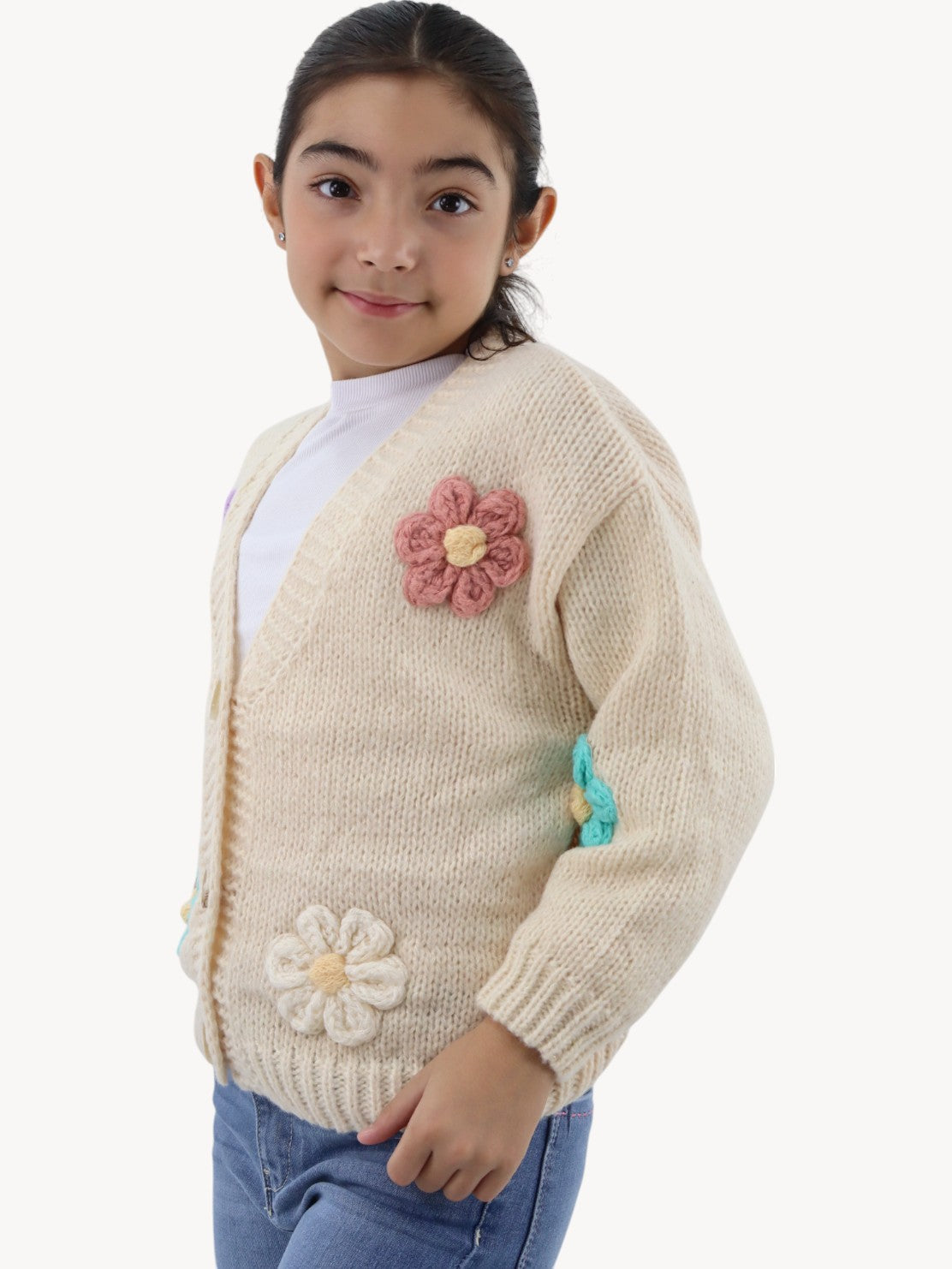 Suéter tejido beige con flores