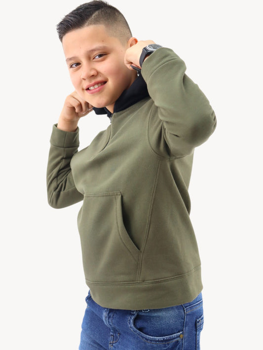 Sudadera con capucha y cremallera verde miitar