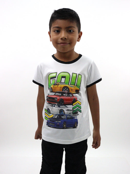 Playera manga corta con print de autos