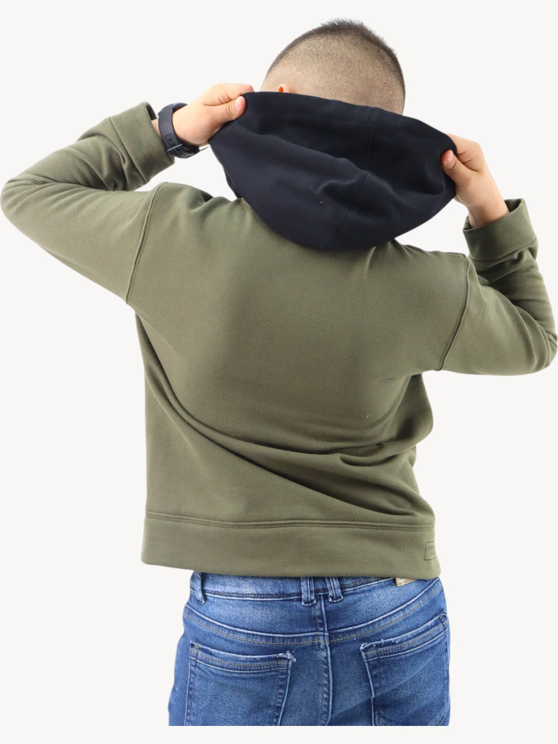 Sudadera con capucha y cremallera verde miitar