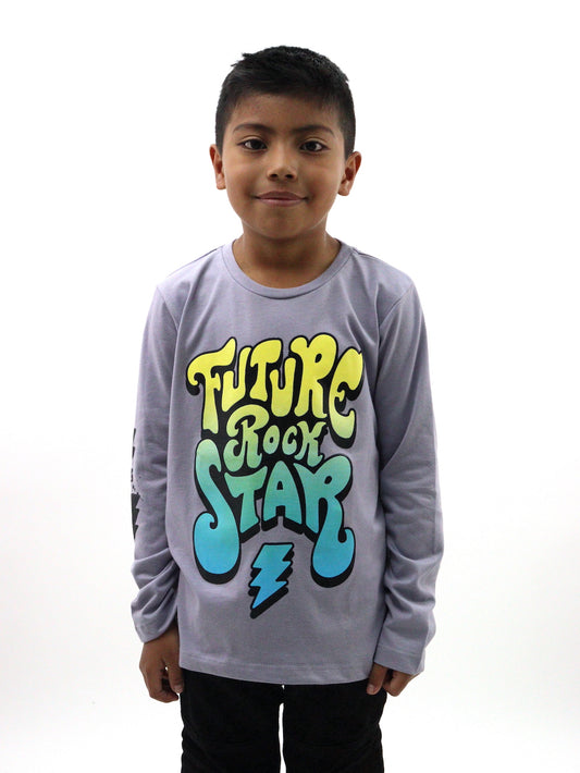 Playera manga larga de color gris con estampado