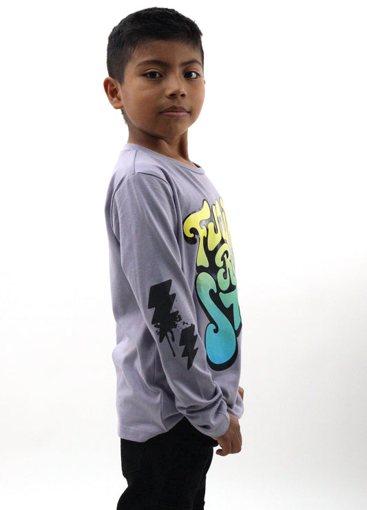 Playera manga larga de color gris con estampado