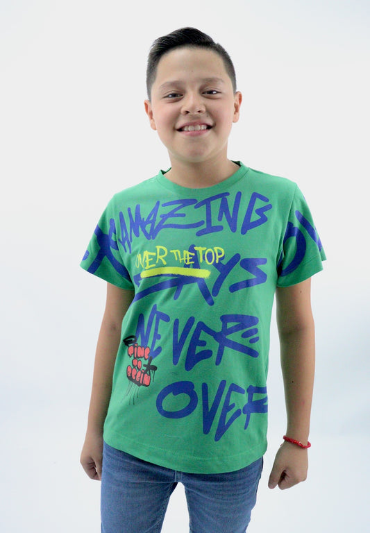 Playera manga verde con estampado