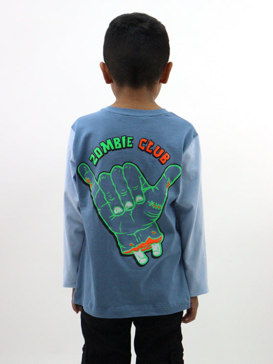 Playera raglán manga larga de color azul