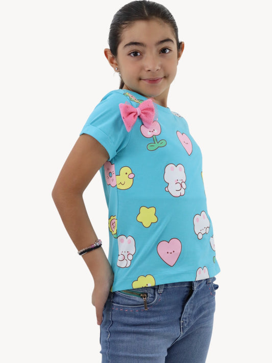 Playera con estampado azul turquesa