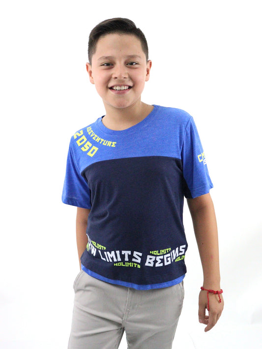 Playera manga corta de color combinado con estampado