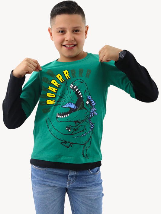 Playera manga larga con estampado de dinosaurio
