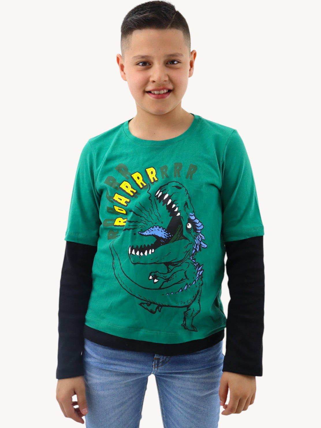 Playera manga larga con estampado de dinosaurio