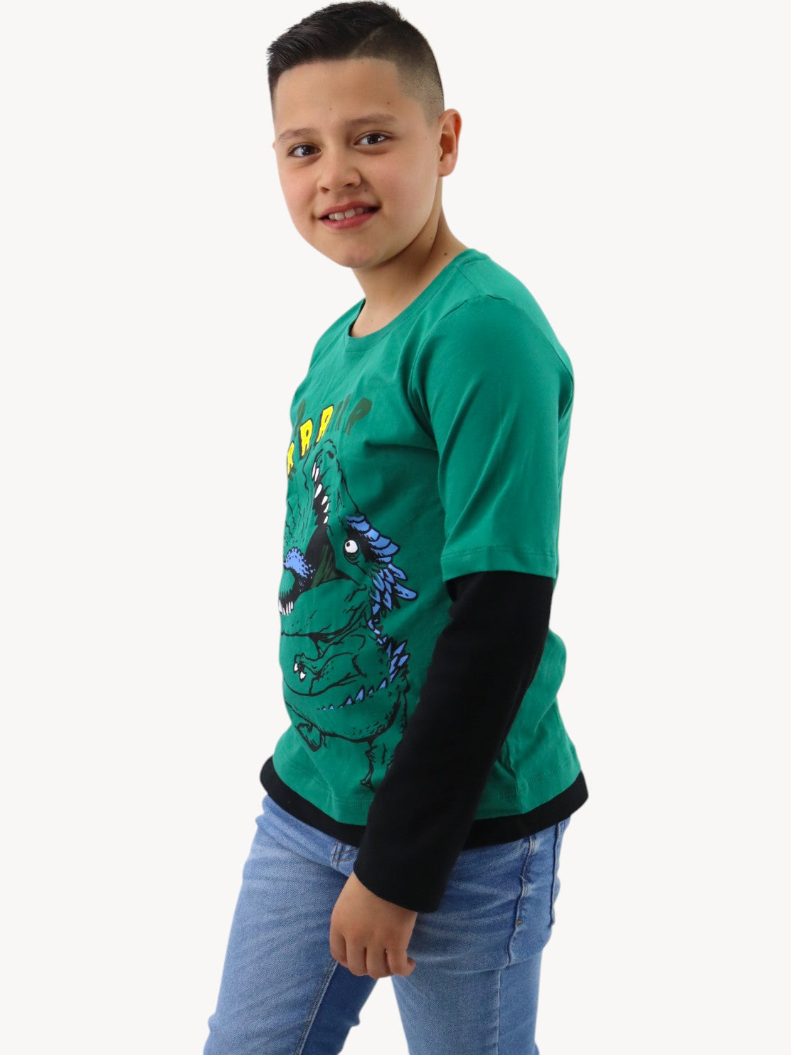 Playera manga larga con estampado de dinosaurio