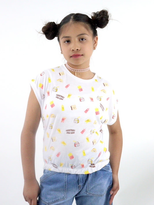Playera manga corta de color blanco con print