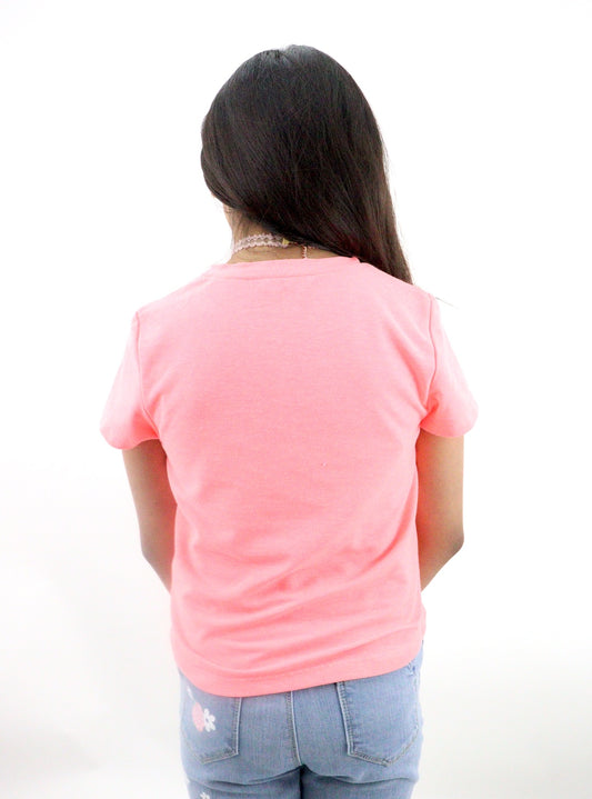 Playera coquette manga corta de color naranja neón