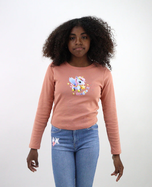 Playera manga larga con print de unicornio