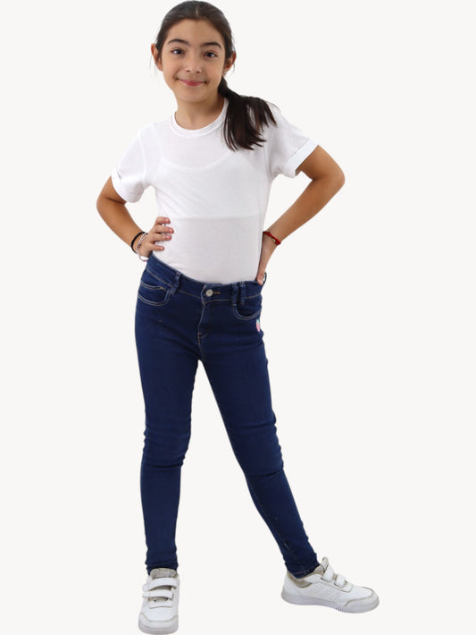 Jeans skinny con bordado de fresa