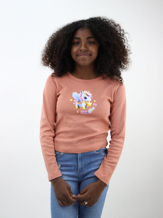 Playera manga larga con print de unicornio