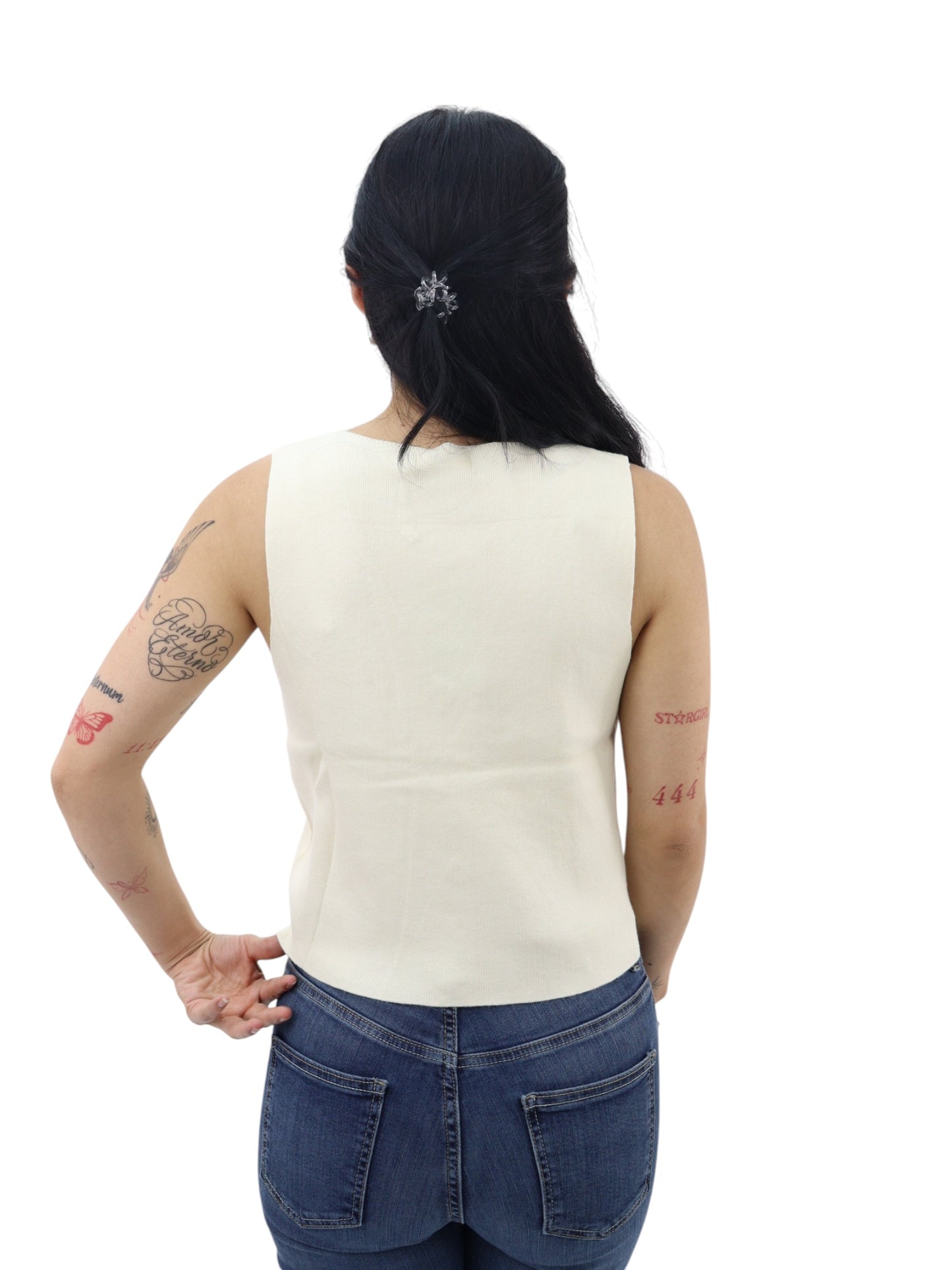 Chaleco beige en cuello V con detalle floral