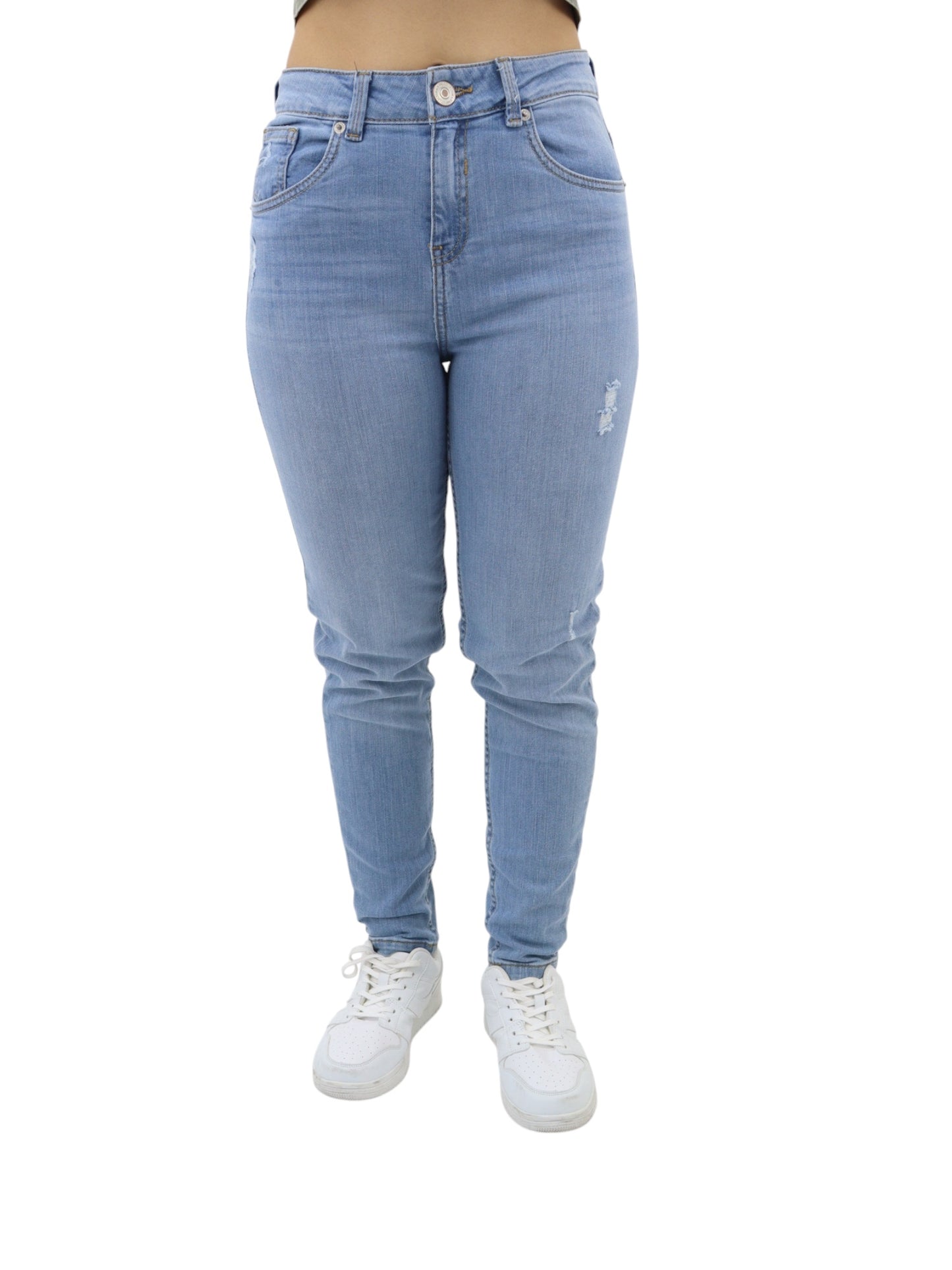 Jeans skinny azul claro con destrucción