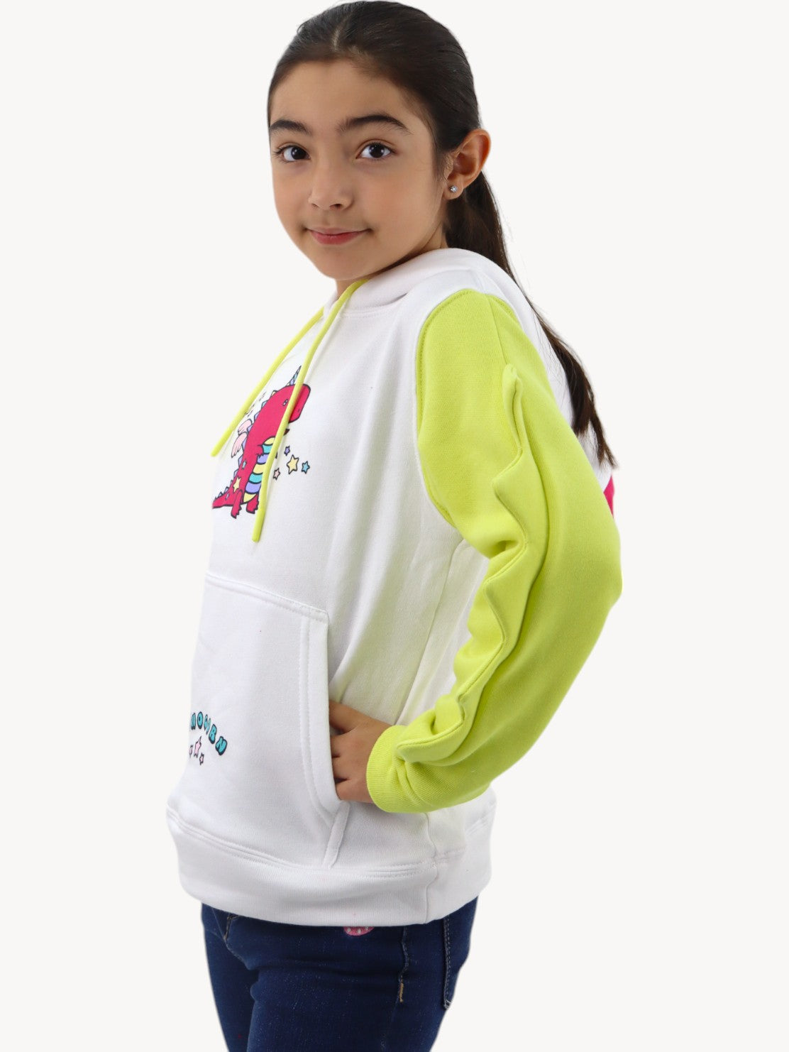Sudadera cerrada de color combinado con diseño de dinosaurio