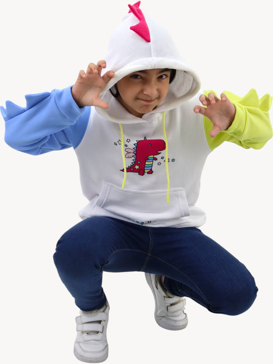 Sudadera cerrada de color combinado con diseño de dinosaurio