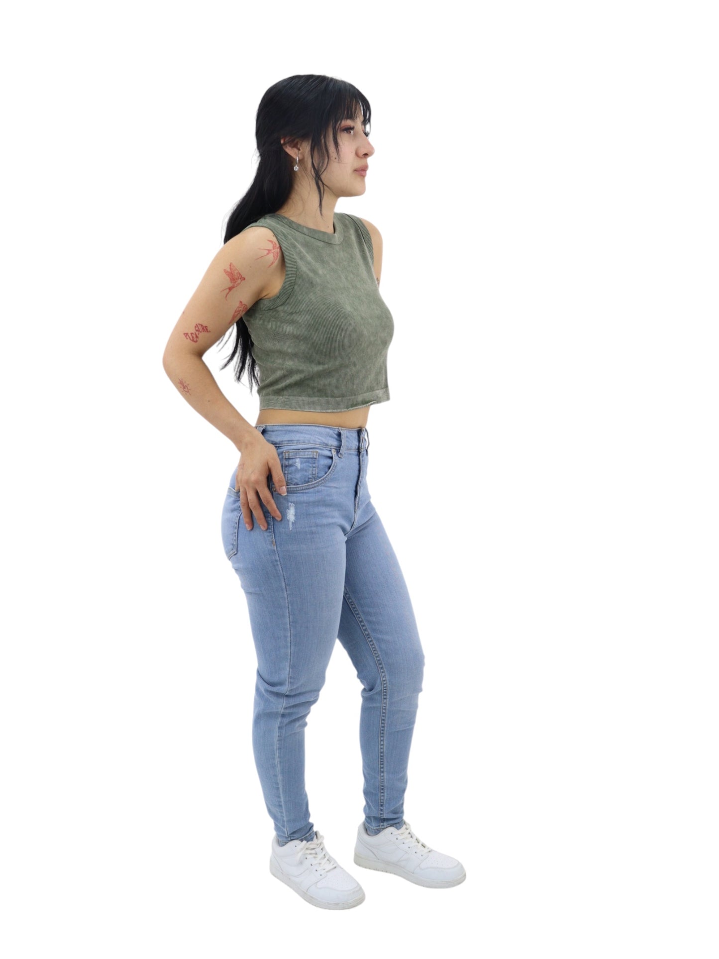 Jeans skinny azul claro con destrucción