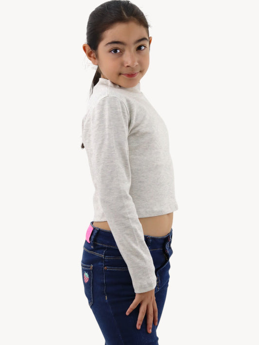 Playera cuello alto beige jaspeado